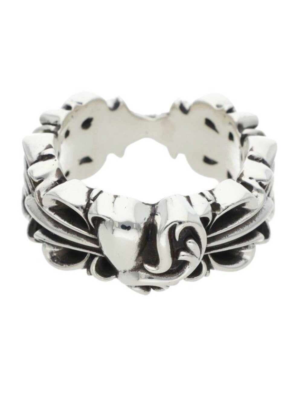 Chrome Hearts Dbl Flrl Hrt Double Floral Cross Heart Silver Ring